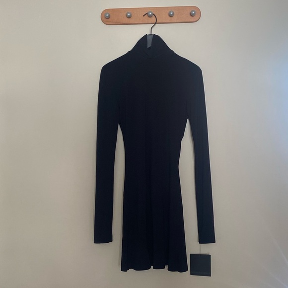 Norma Kamali Fishtail Mini Dress Black long sleeve turtleneck - Picture 2 of 12